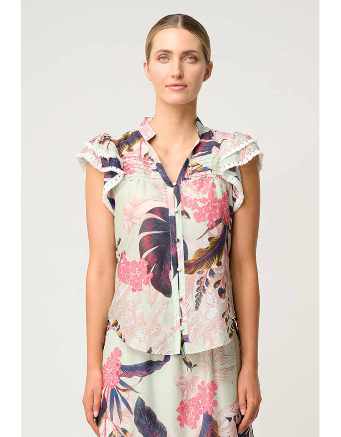 Luma Silk Cotton Flutter Top Oasis Flora