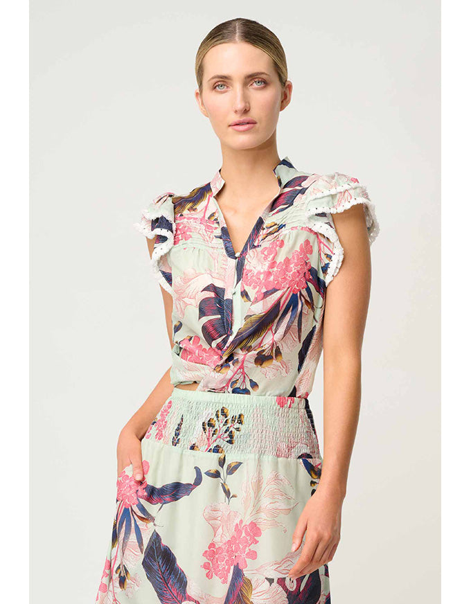 Luma Silk Cotton Flutter Top Oasis Flora