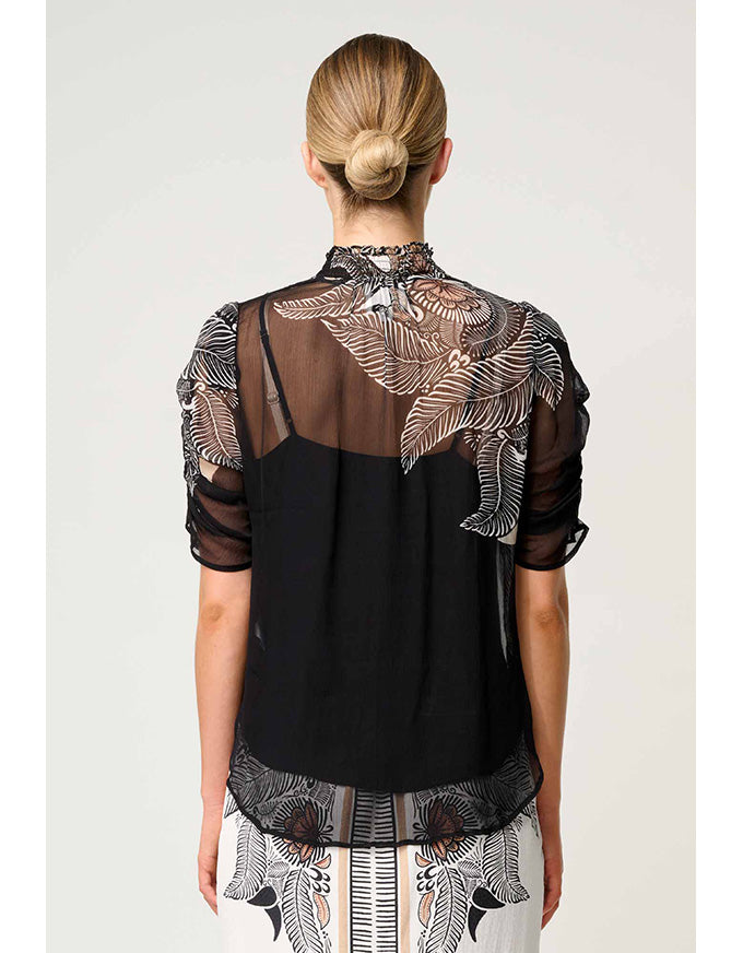 Samira Placement Print Blouse Onyx Casablanca