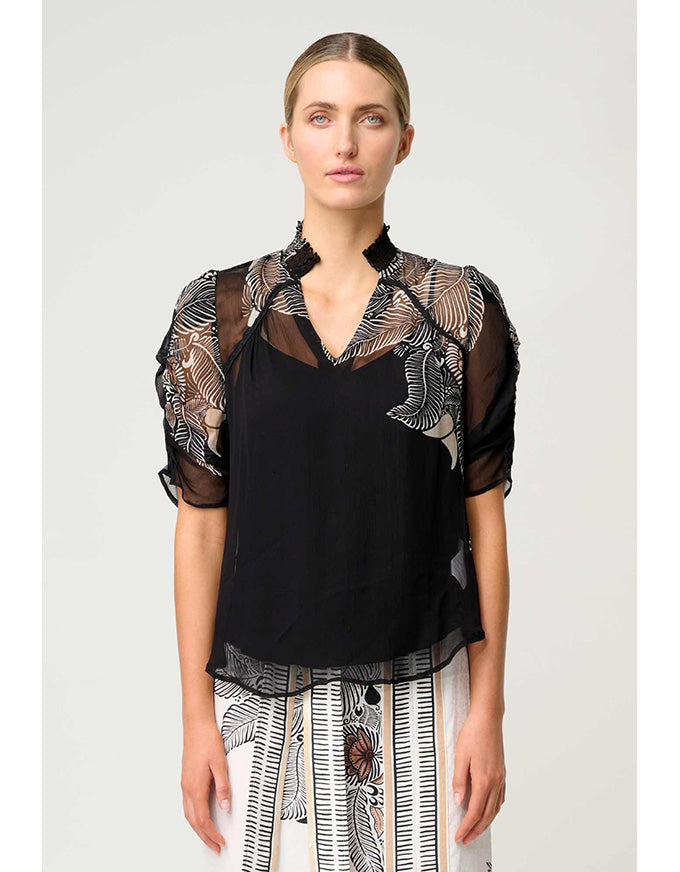 Samira Placement Print Blouse Onyx Casablanca
