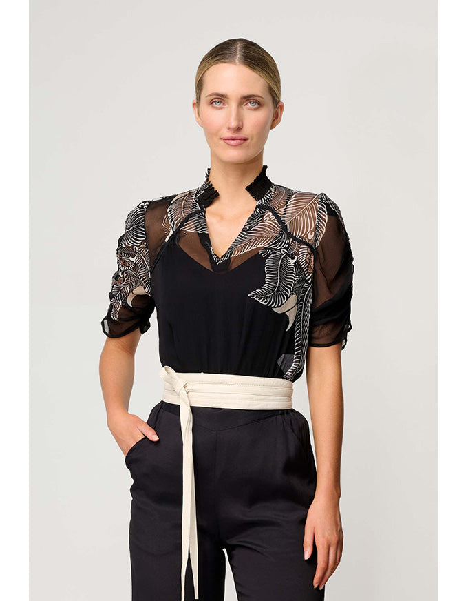 Samira Placement Print Blouse Onyx Casablanca