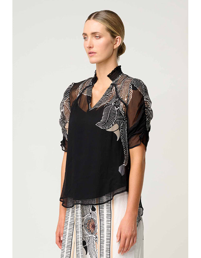 Samira Placement Print Blouse Onyx Casablanca