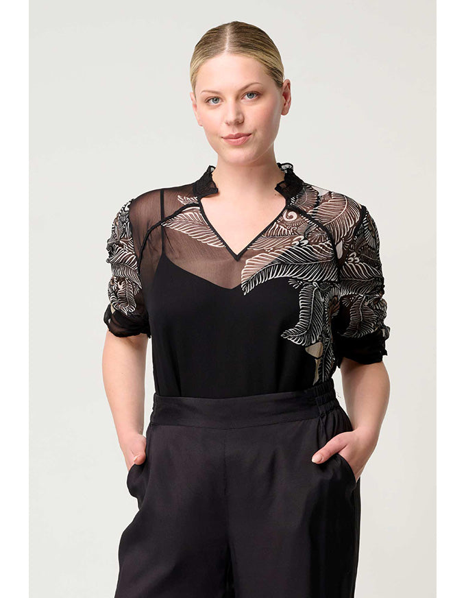 Samira Placement Print Blouse Onyx Casablanca
