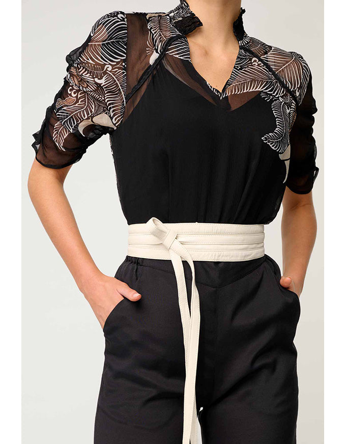Samira Placement Print Blouse Onyx Casablanca