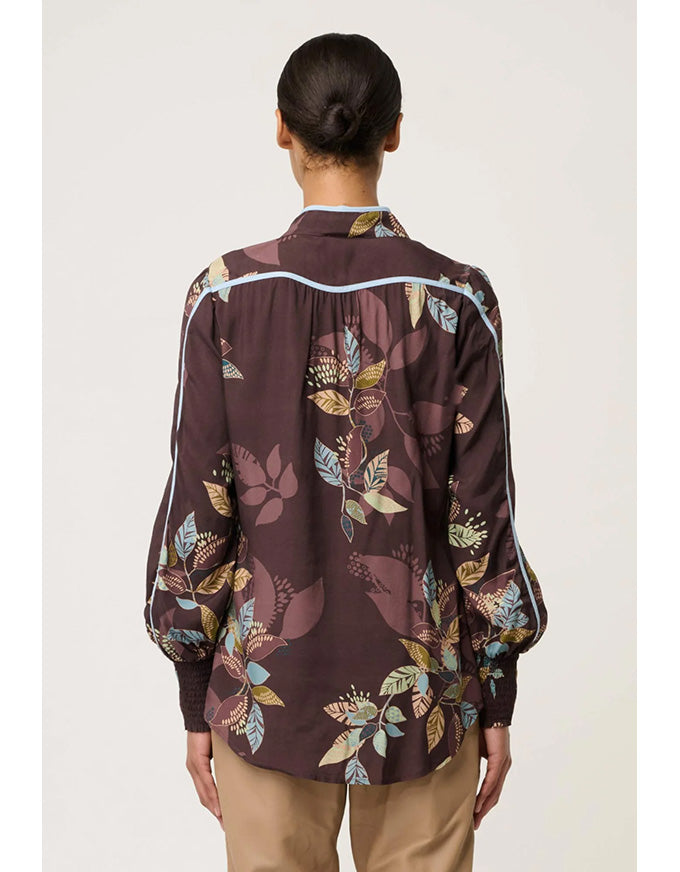 Asher Contrast Trim Faille Shirt Ember Vines