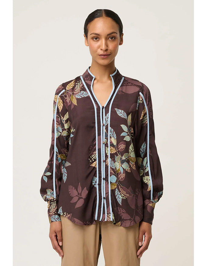 Asher Contrast Trim Faille Shirt Ember Vines