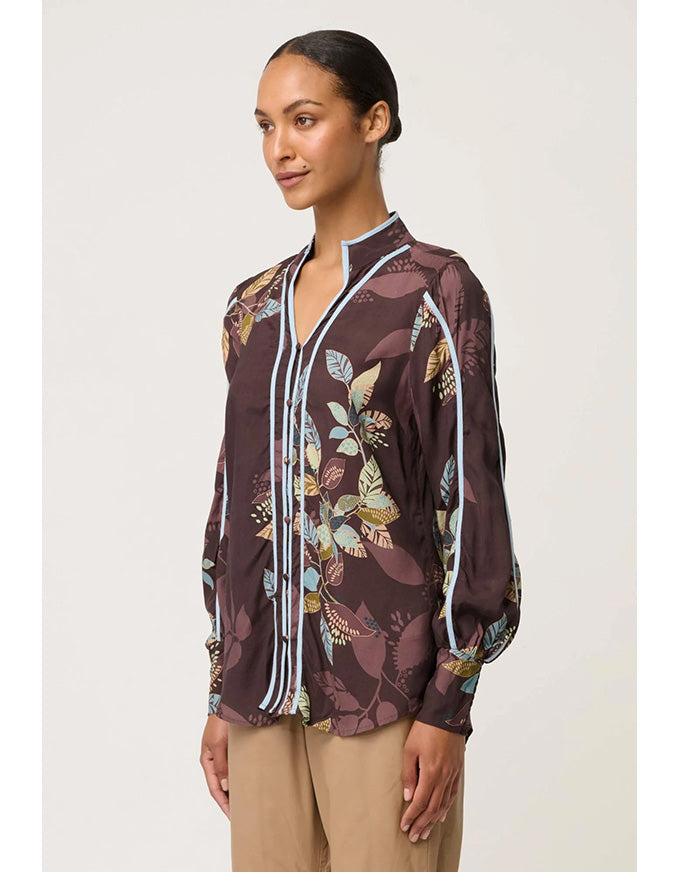 Asher Contrast Trim Faille Shirt Ember Vines