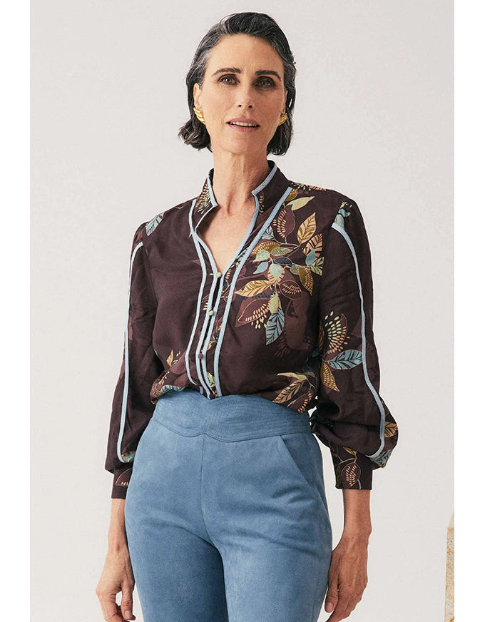 Asher Contrast Trim Faille Shirt Ember Vines