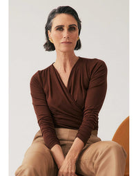 Aster Lyocell Stretch Wrap Top Mocha