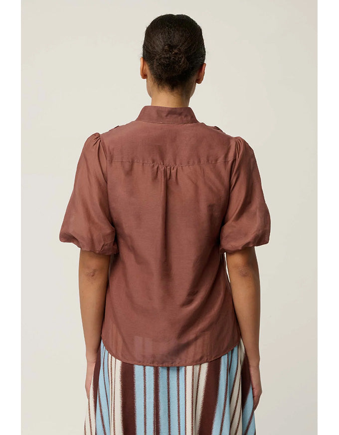 Coralie Cotton Silk Smock Blouse Garnet