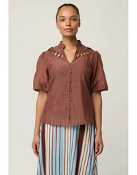 Coralie Cotton Silk Smock Blouse Garnet