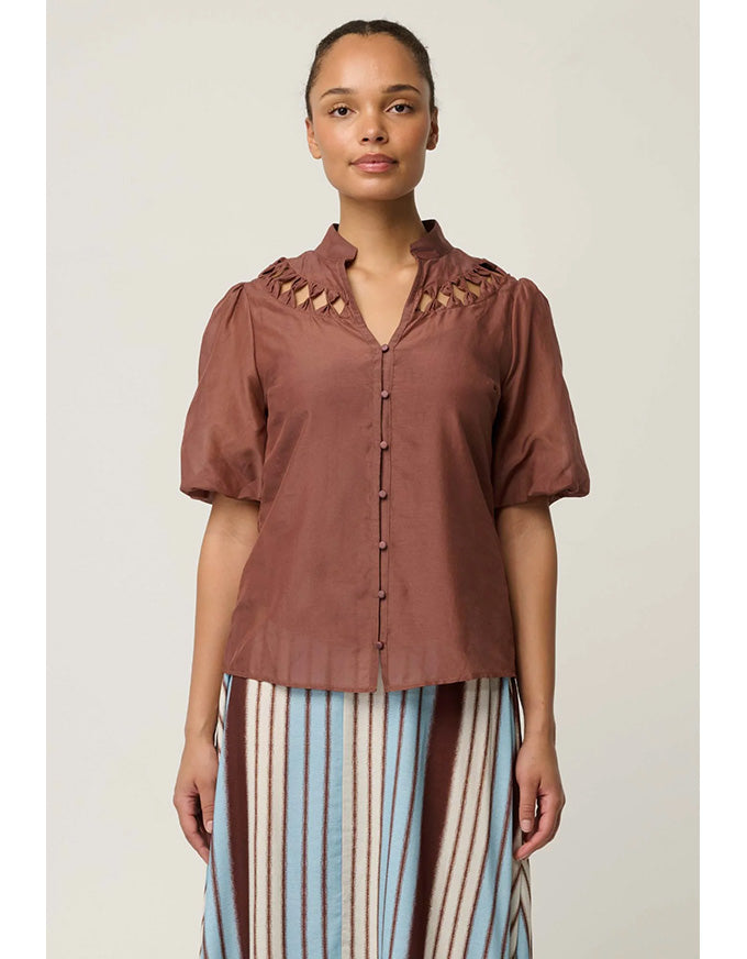 Coralie Cotton Silk Smock Blouse Garnet