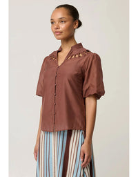 Coralie Cotton Silk Smock Blouse Garnet