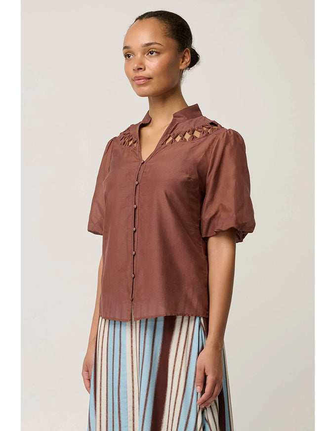 Coralie Cotton Silk Smock Blouse Garnet