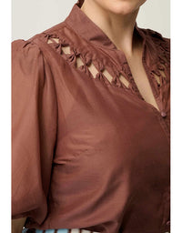 Coralie Cotton Silk Smock Blouse Garnet