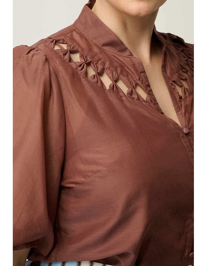 Coralie Cotton Silk Smock Blouse Garnet