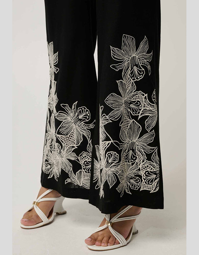 Willow Embroidery Detail Pant Black