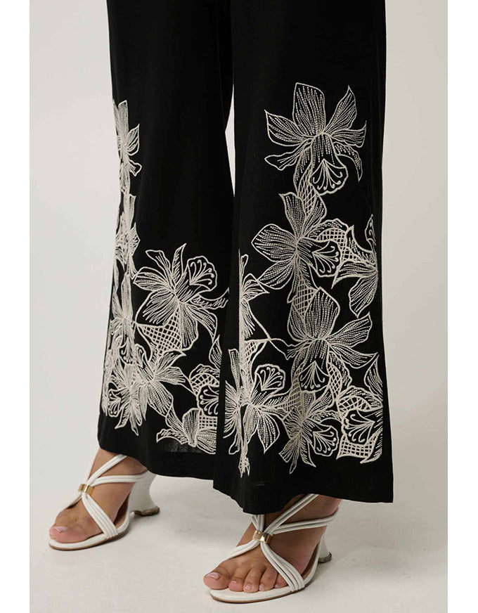 Willow Embroidery Detail Pant Black