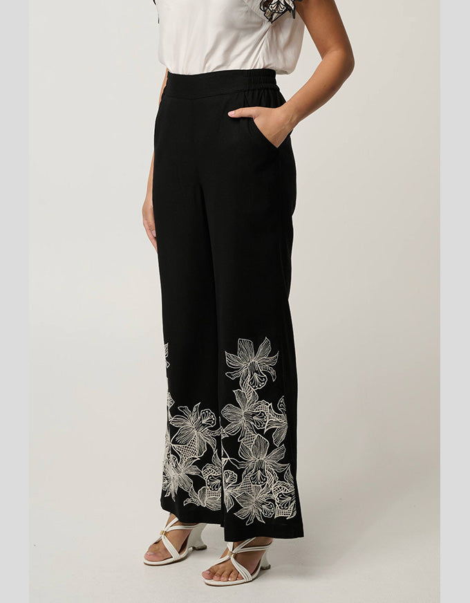 Willow Embroidery Detail Pant Black