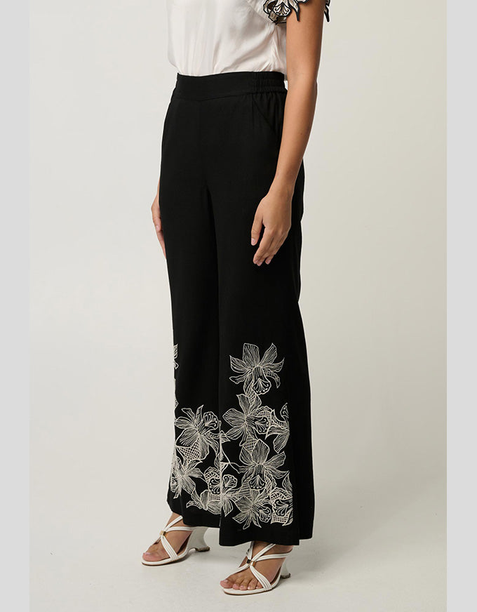 Willow Embroidery Detail Pant Black