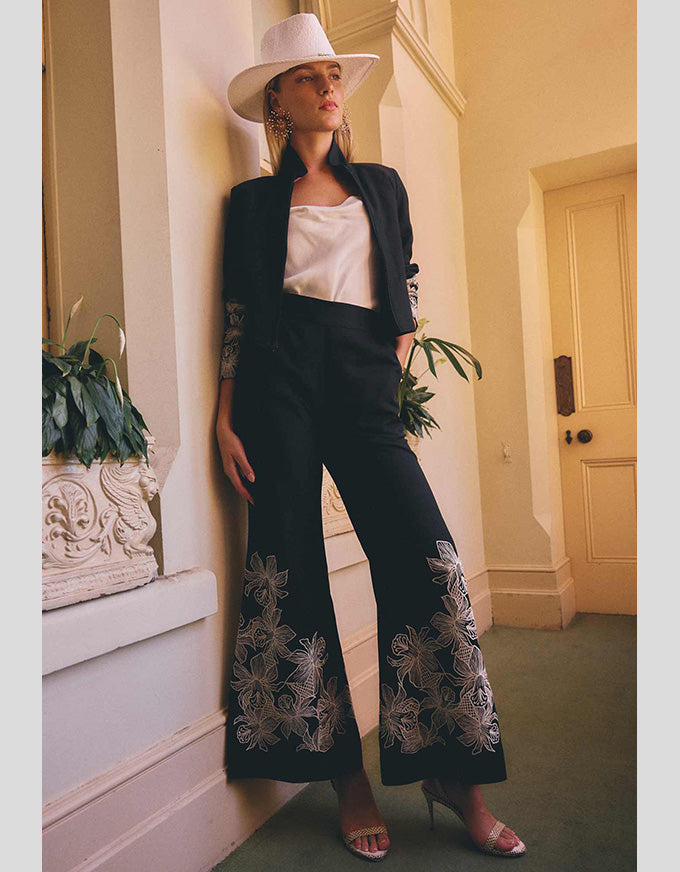 Willow Embroidery Detail Pant Black