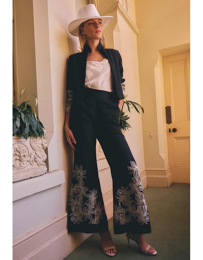 Willow Embroidery Detail Pant Black