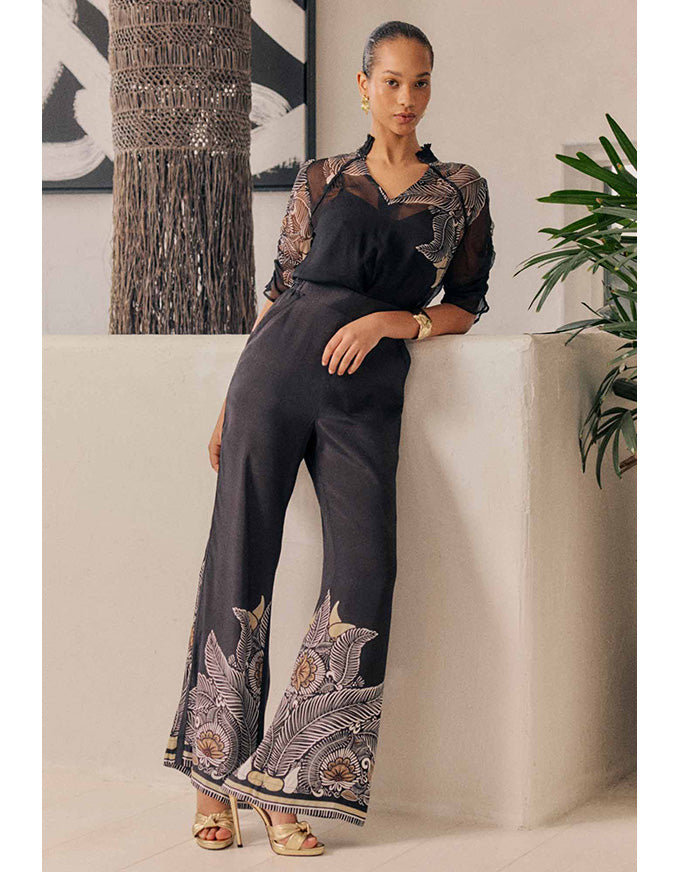 Samira Placement Print Blouse Onyx Casablanca