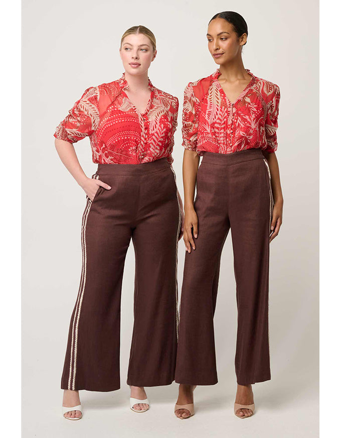 Liora Linen Stretch Rope Trim Pant Rustic Twine