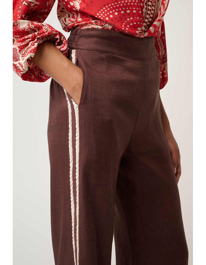 Liora Linen Stretch Rope Trim Pant Rustic Twine