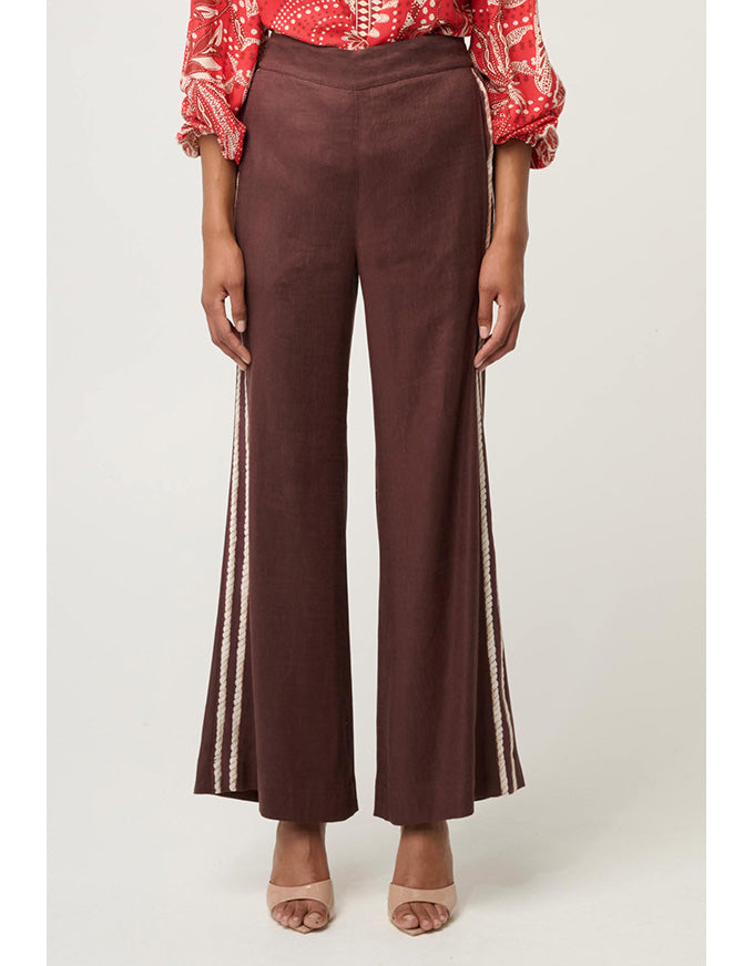 Liora Linen Stretch Rope Trim Pant Rustic Twine