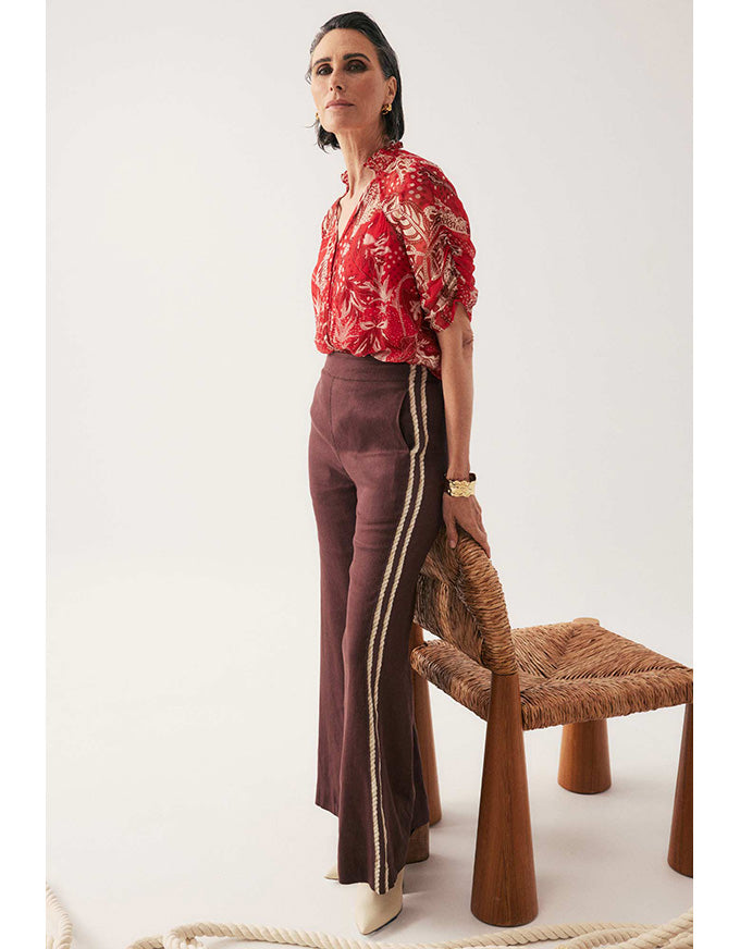 Liora Linen Stretch Rope Trim Pant Rustic Twine