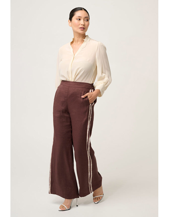Liora Linen Stretch Rope Trim Pant Rustic Twine