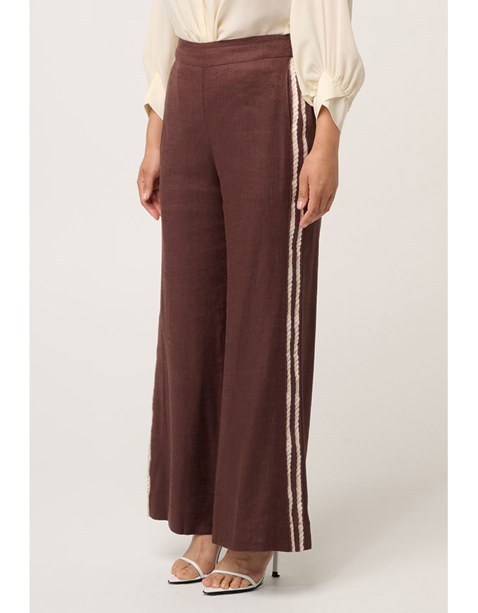 Liora Linen Stretch Rope Trim Pant Rustic Twine