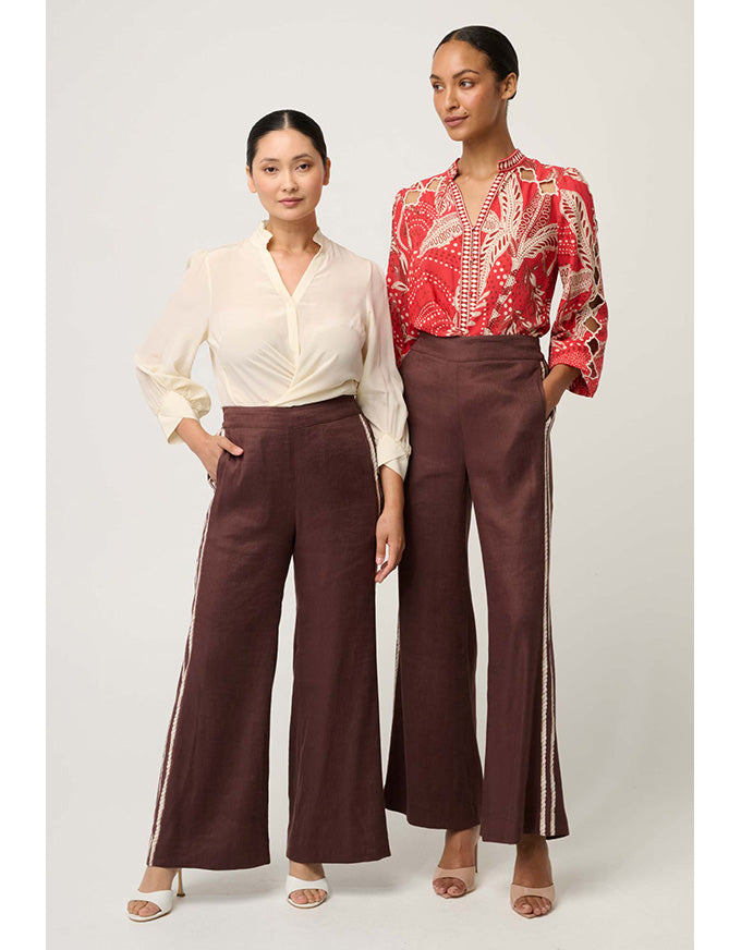 Liora Linen Stretch Rope Trim Pant Rustic Twine