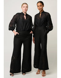 Rhea Linen Viscose Embroidered Pant Black