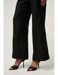 Rhea Linen Viscose Embroidered Pant Black