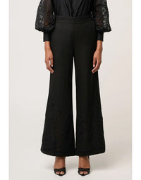 Rhea Linen Viscose Embroidered Pant Black