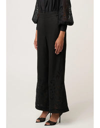 Rhea Linen Viscose Embroidered Pant Black