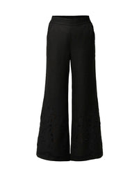 Rhea Linen Viscose Embroidered Pant Black