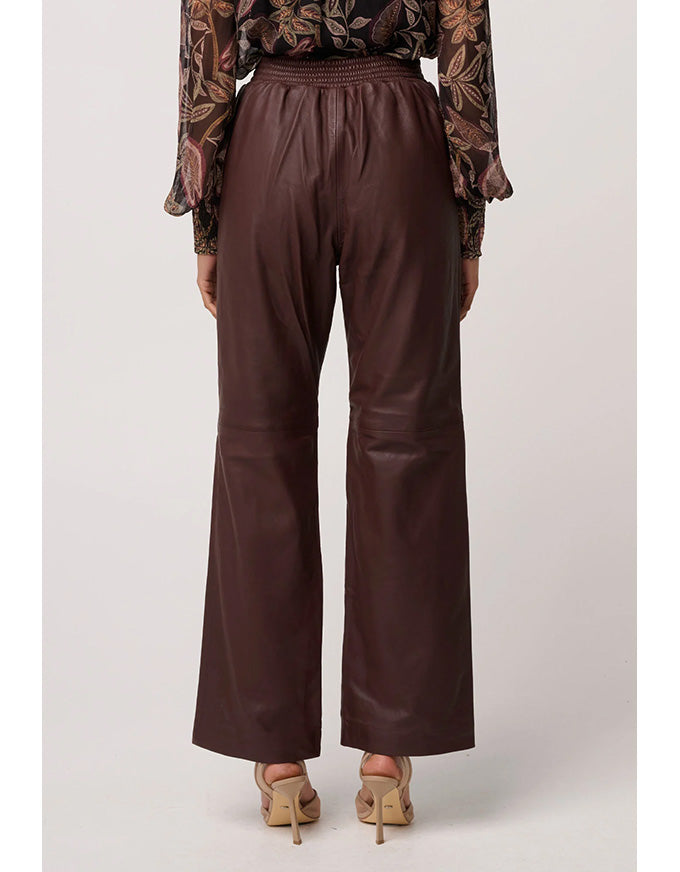 Joan Leather Elasticated Waist Straight Leg Pant Oxblood