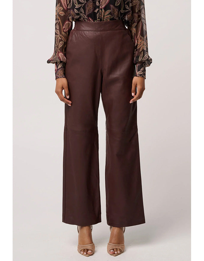 Joan Leather Elasticated Waist Straight Leg Pant Oxblood