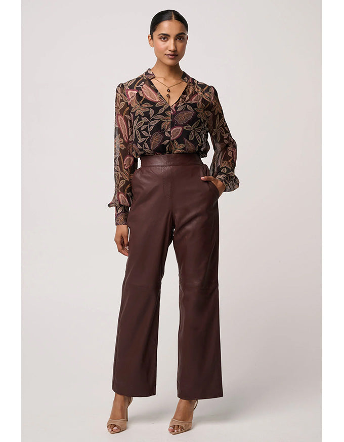 Joan Leather Elasticated Waist Straight Leg Pant Oxblood