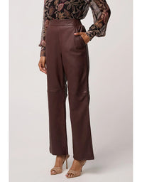 Joan Leather Elasticated Waist Straight Leg Pant Oxblood