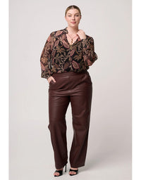 Joan Leather Elasticated Waist Straight Leg Pant Oxblood