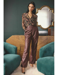 Joan Leather Elasticated Waist Straight Leg Pant Oxblood