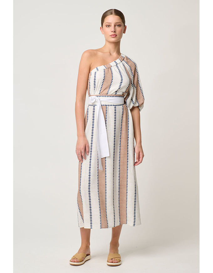 Bahia One Shoulder Dress Cayman Stripe