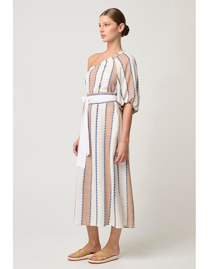 Bahia One Shoulder Dress Cayman Stripe