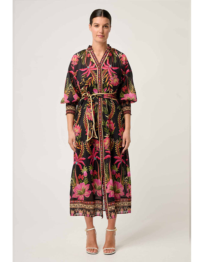 Carmen Silk Cotton Print Maxi Dress Anthos Lotos