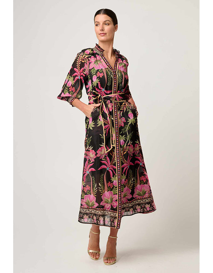 Carmen Silk Cotton Print Maxi Dress Anthos Lotos