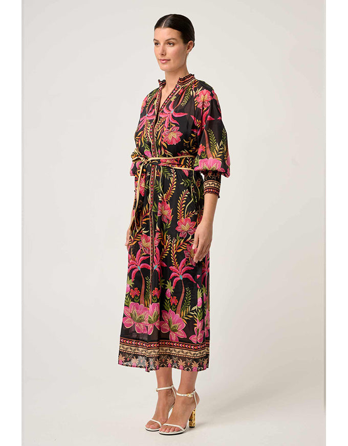 Carmen Silk Cotton Print Maxi Dress Anthos Lotos